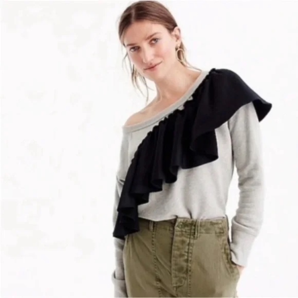 J. Crew Light Grey Black Satin Drape Sweatshirt Size M New with Tags